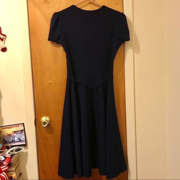 Navy 1940’s style midi dress with ruched bust - Picture 2 of 2